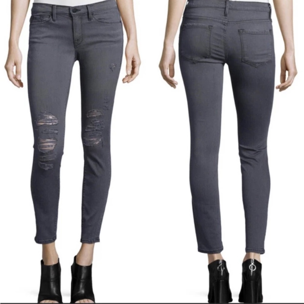 Frame Denim Charcoal Ripped Skinny Jeans